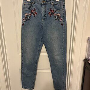 Embroidered High rise mom jeans